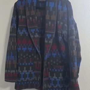 Karen Kane Blue and Brown Patterned Cardigan